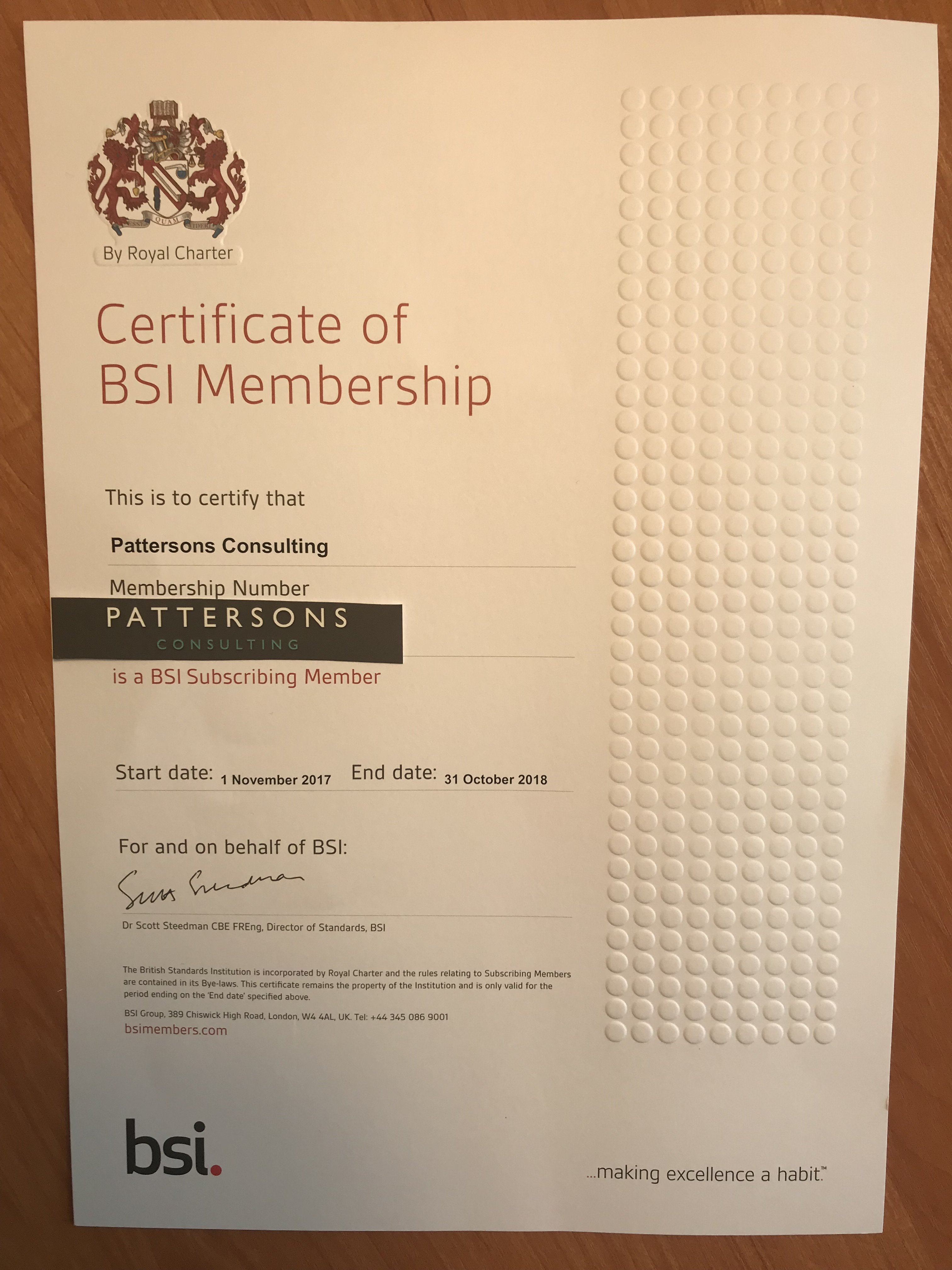 Pattersons Consulting becomes the only Quality Management Consultancy in Northern Ireland that is a member of BSI